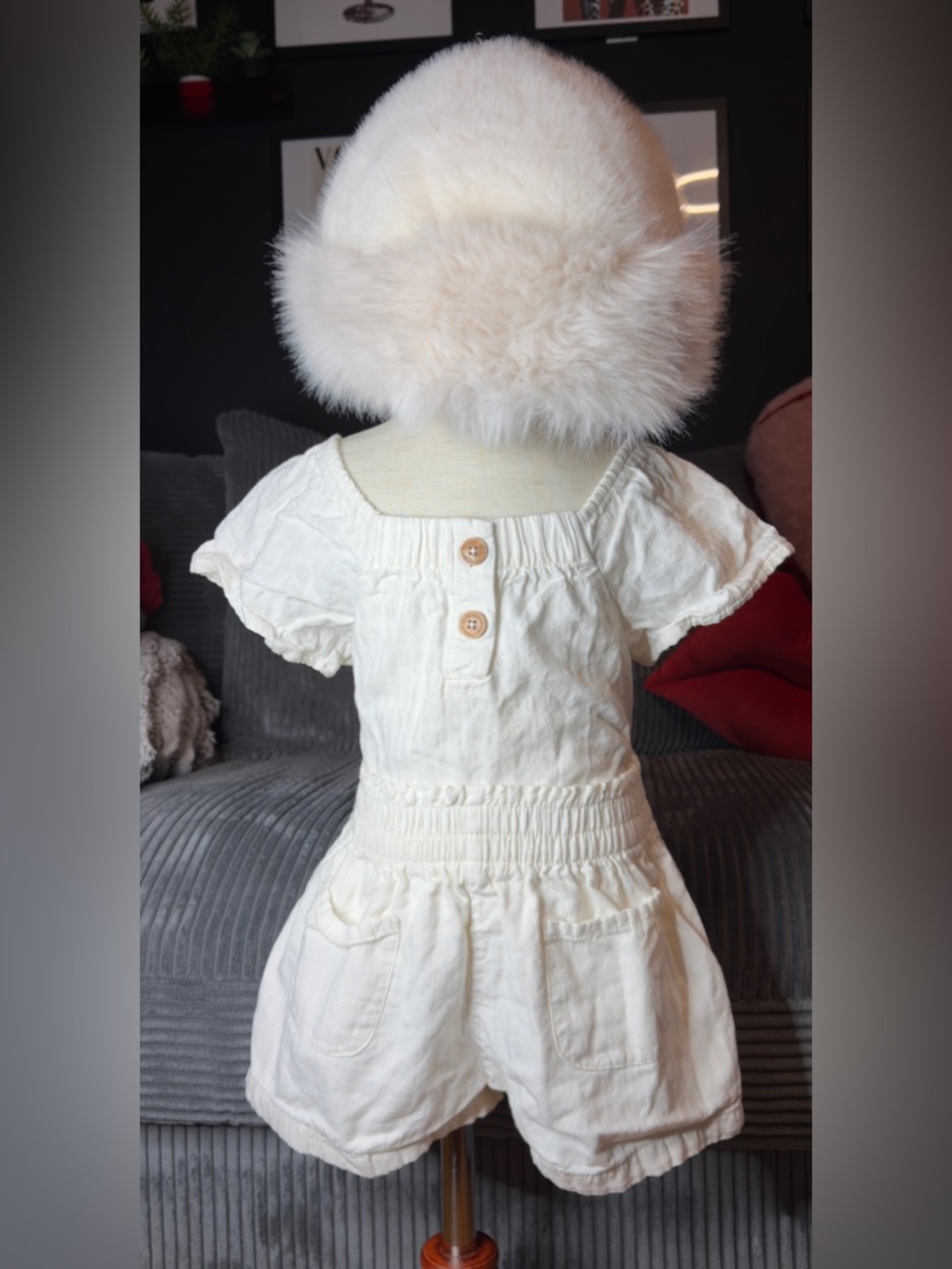 Girls' Cream Smocked Waist shirt and shorts set 3t
